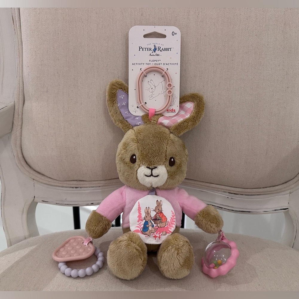 NWT Peter Rabbit Pink Flopsy Plush Lovey Activity Toy Teether Beatrix Potter